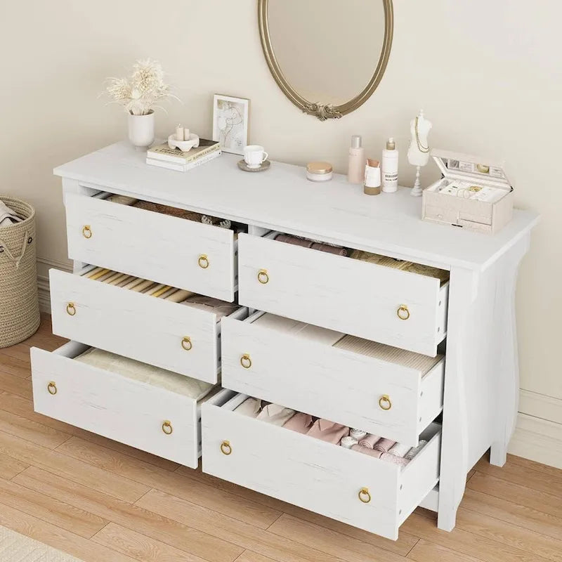 Natural 6-Drawer Dresser for Living Room, Bedroom, Entryway