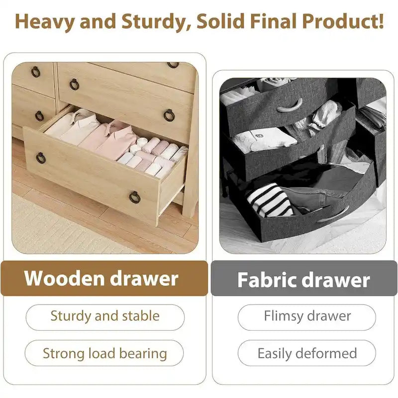 Natural 6-Drawer Dresser for Living Room, Bedroom, Entryway