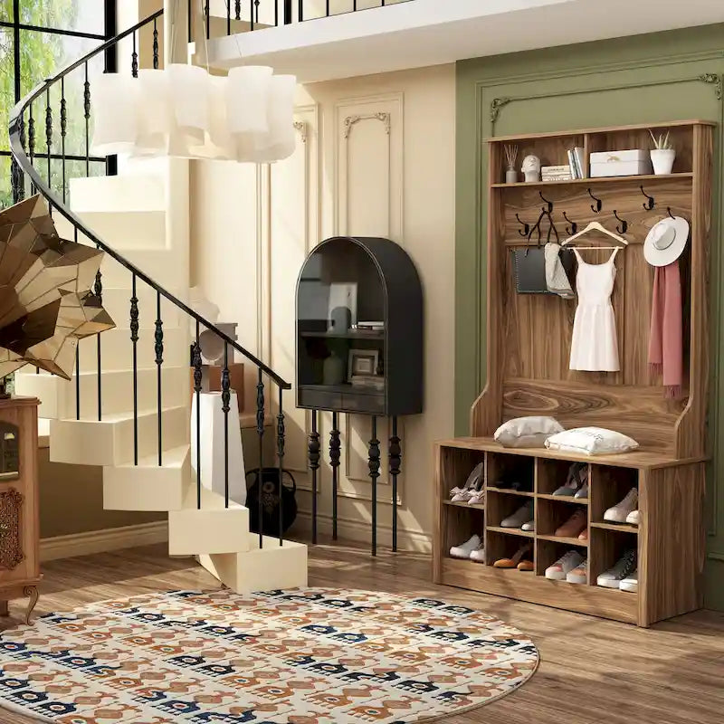 68.5inch Coat Rack Shoe Bench 4 in 1 Hall Tree Entryway Storage Bench