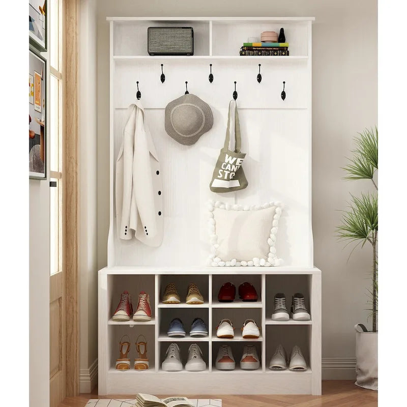 68.5inch Coat Rack Shoe Bench 4 in 1 Hall Tree Entryway Storage Bench