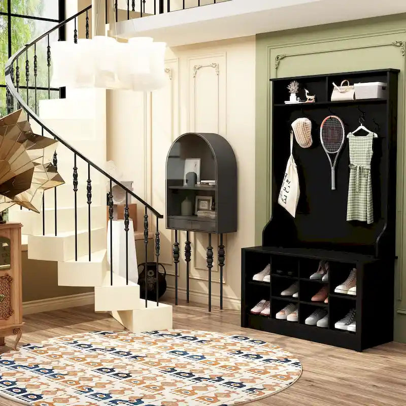 68.5inch Coat Rack Shoe Bench 4 in 1 Hall Tree Entryway Storage Bench