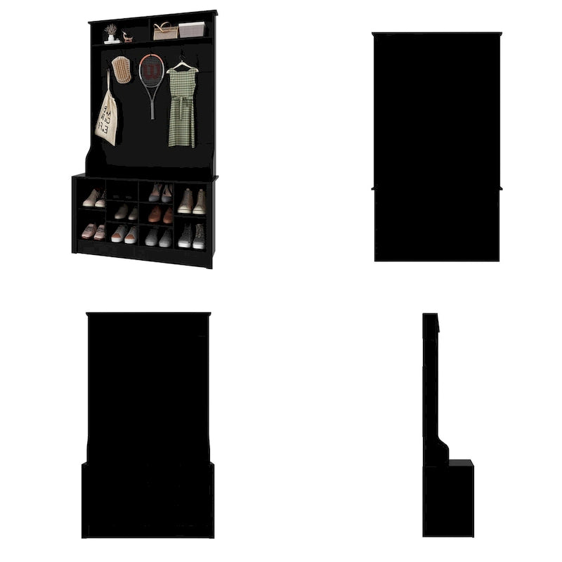 68.5inch Coat Rack Shoe Bench 4 in 1 Hall Tree Entryway Storage Bench