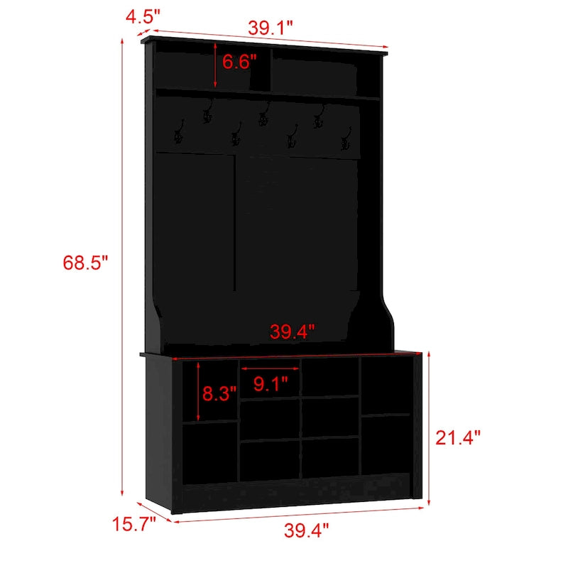 68.5inch Coat Rack Shoe Bench 4 in 1 Hall Tree Entryway Storage Bench