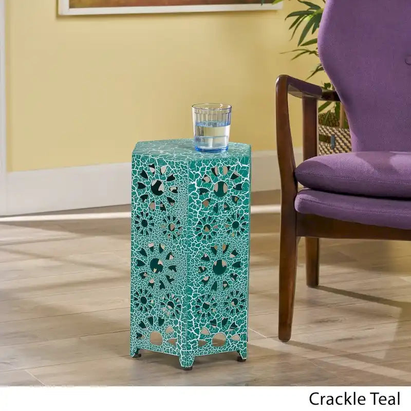 12-Inch Iron Side Table with Sunburst Cutout Design
