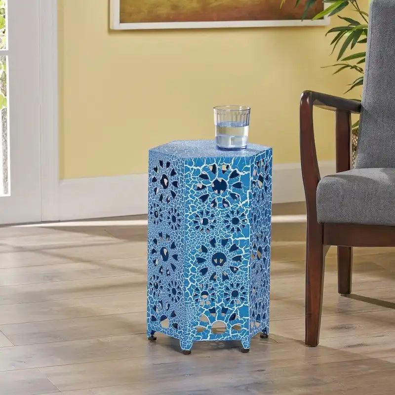 12-Inch Iron Side Table with Sunburst Cutout Design