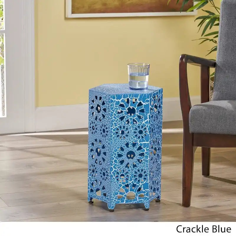 12-Inch Iron Side Table with Sunburst Cutout Design