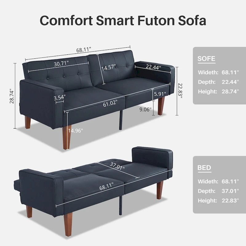 Futon Sofa Bed, Convertible Futon Couch Bed, Loveseat Sleeper Sofa, Daybed for Living Room, Apartment, Office