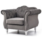 Fauteuil d'appoint capitonné en velours avec coussin rond - 39L x 35W x 34H