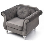 Fauteuil d'appoint capitonné en velours avec coussin rond - 39L x 35W x 34H