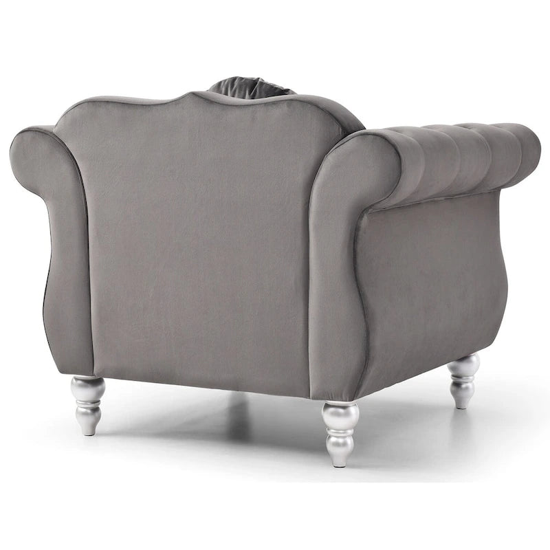 Tufted Velvet Accent Chair with Round Throw Pillow - 39L x 35W x 34H