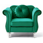 Fauteuil d'appoint capitonné en velours avec coussin rond - 39L x 35W x 34H