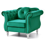Fauteuil d'appoint capitonné en velours avec coussin rond - 39L x 35W x 34H