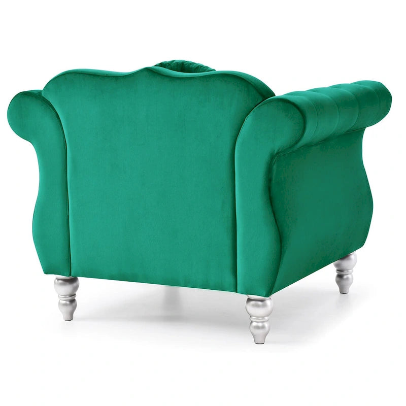 Fauteuil d'appoint capitonné en velours avec coussin rond - 39L x 35W x 34H