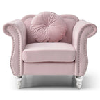 Fauteuil d'appoint capitonné en velours avec coussin rond - 39L x 35W x 34H