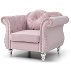 Fauteuil d'appoint capitonné en velours avec coussin rond - 39L x 35W x 34H