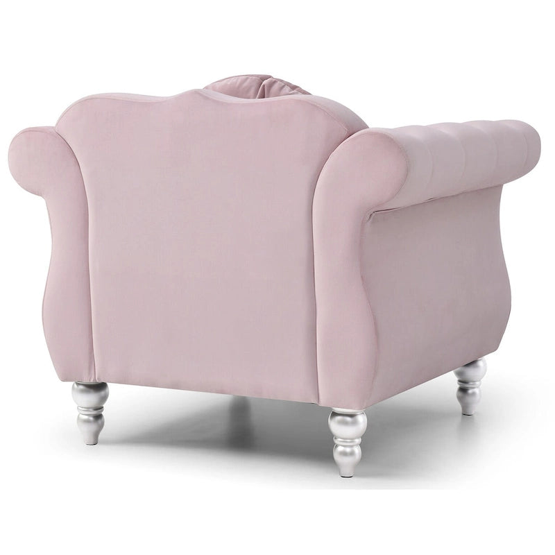 Fauteuil d'appoint capitonné en velours avec coussin rond - 39L x 35W x 34H