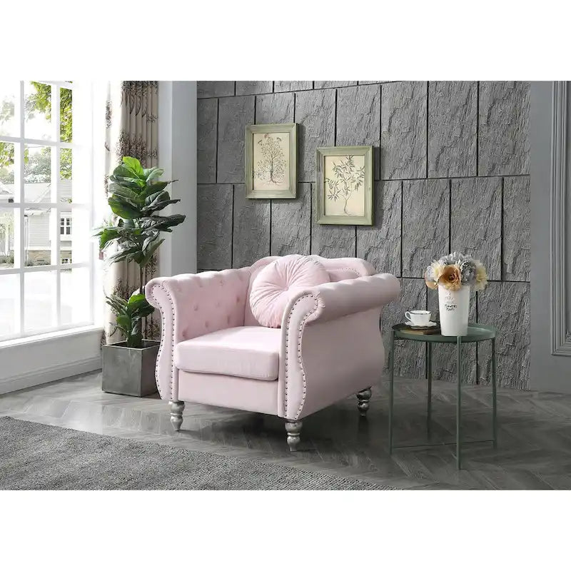 Fauteuil d'appoint capitonné en velours avec coussin rond - 39L x 35W x 34H