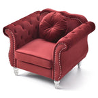 Fauteuil d'appoint capitonné en velours avec coussin rond - 39L x 35W x 34H