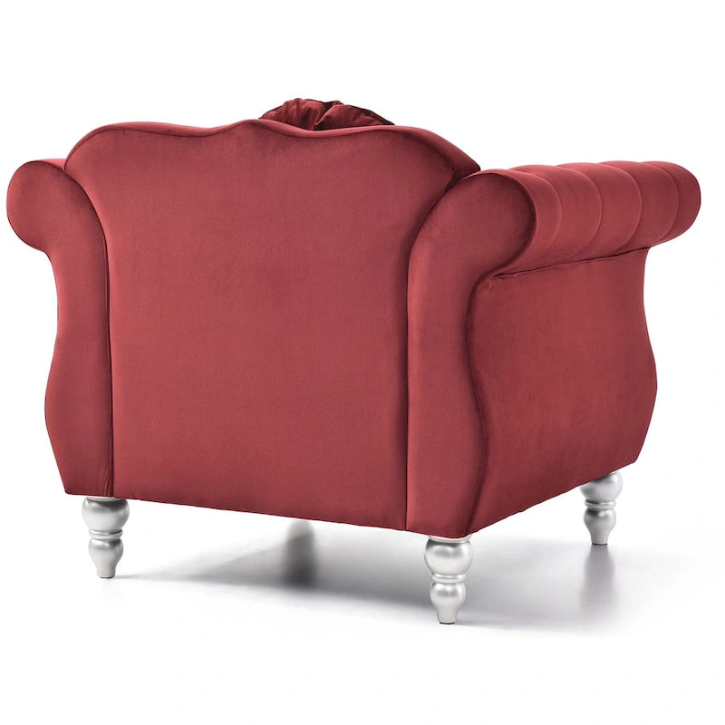 Fauteuil d'appoint capitonné en velours avec coussin rond - 39L x 35W x 34H