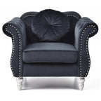 Fauteuil d'appoint capitonné en velours avec coussin rond - 39L x 35W x 34H