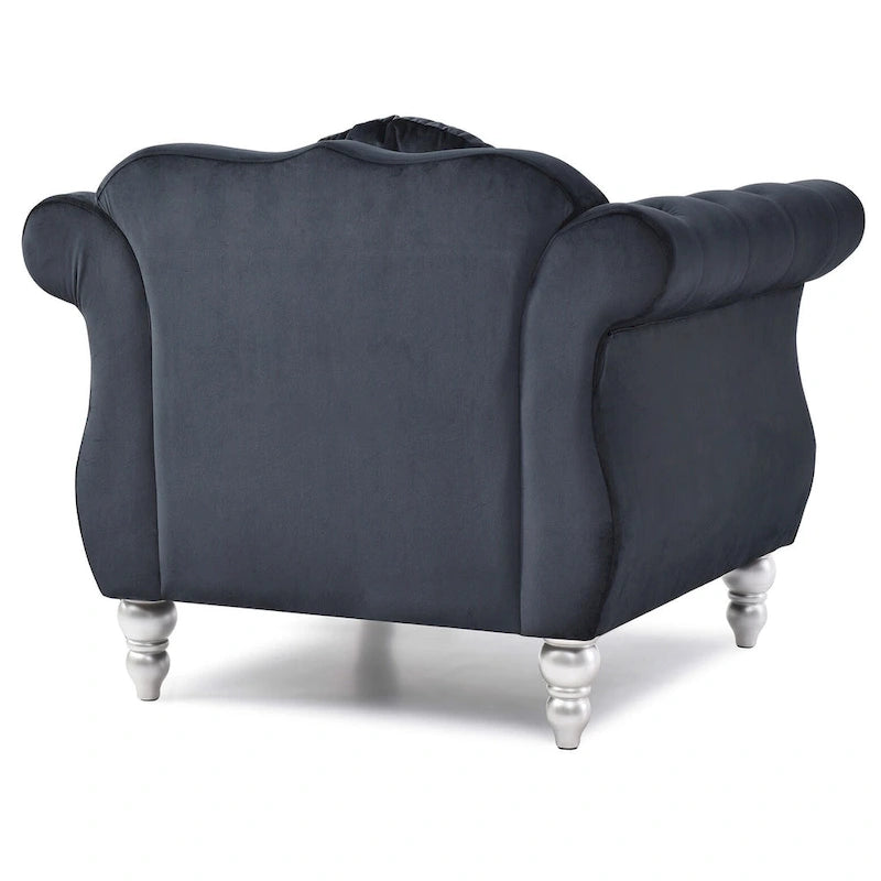 Fauteuil d'appoint capitonné en velours avec coussin rond - 39L x 35W x 34H