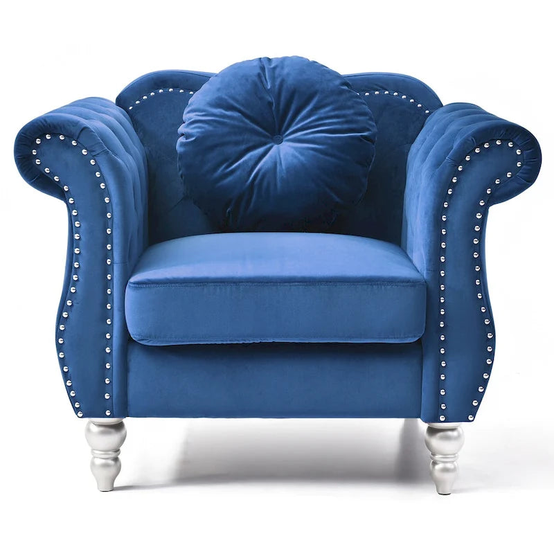 Fauteuil d'appoint capitonné en velours avec coussin rond - 39L x 35W x 34H