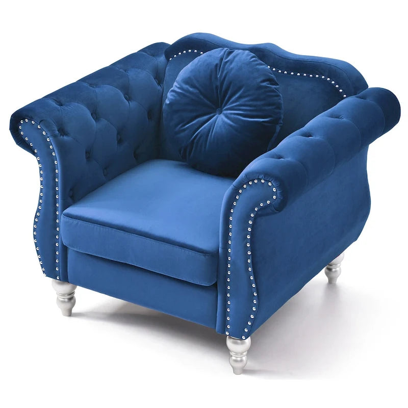 Fauteuil d'appoint capitonné en velours avec coussin rond - 39L x 35W x 34H