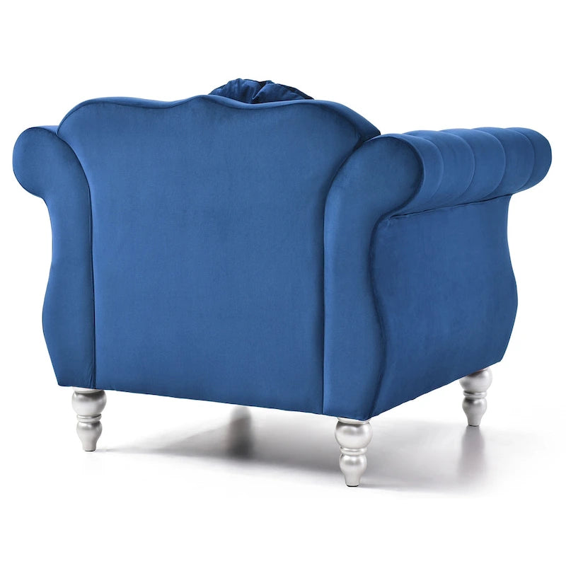 Fauteuil d'appoint capitonné en velours avec coussin rond - 39L x 35W x 34H