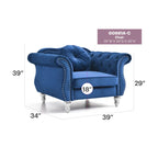 Fauteuil d'appoint capitonné en velours avec coussin rond - 39L x 35W x 34H