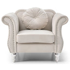 Fauteuil d'appoint capitonné en velours avec coussin rond - 39L x 35W x 34H