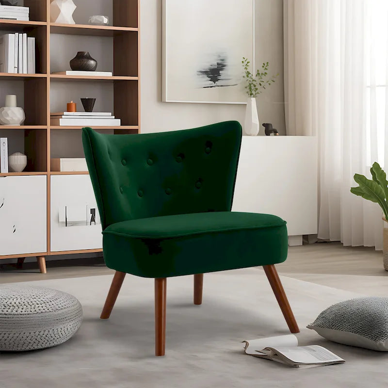 Tufted Velvet Accent Chair Upholstered Living Room Side Chair - 27.6 W x 28 D x 31.3 H