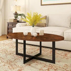 Solid Wood Contemporary Oval Coffee Table with Cross Metal Legs
