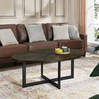 Solid Wood Contemporary Oval Coffee Table with Cross Metal Legs