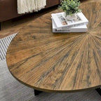 Solid Wood Contemporary Oval Coffee Table with Cross Metal Legs