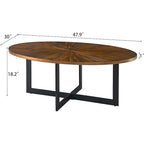 Solid Wood Contemporary Oval Coffee Table with Cross Metal Legs