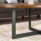 Solid Wood Contemporary Oval Coffee Table with Cross Metal Legs