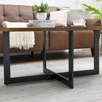 Solid Wood Contemporary Oval Coffee Table with Cross Metal Legs