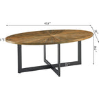 Solid Wood Contemporary Oval Coffee Table with Cross Metal Legs
