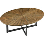 Solid Wood Contemporary Oval Coffee Table with Cross Metal Legs