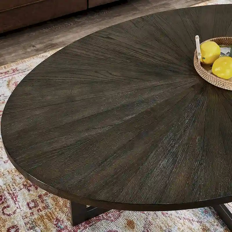 Solid Wood Contemporary Oval Coffee Table with Cross Metal Legs