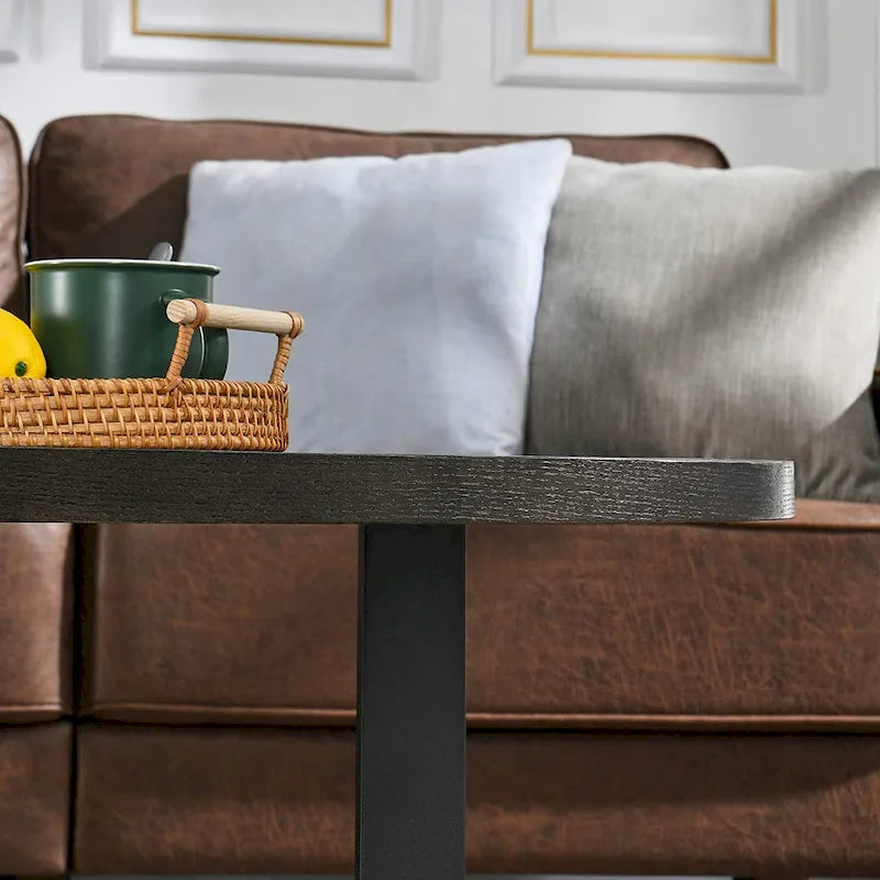 Solid Wood Contemporary Oval Coffee Table with Cross Metal Legs