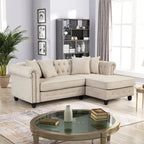 Button-Tufted Sofa Living Room Furniture Couches Linen