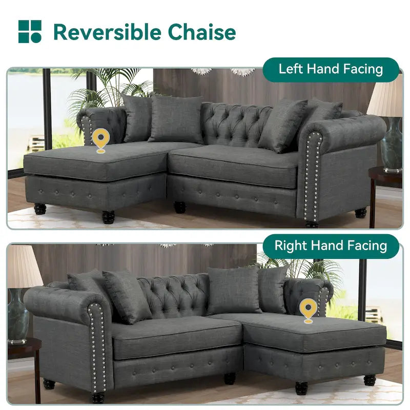 Button-Tufted Sofa Living Room Furniture Couches Linen