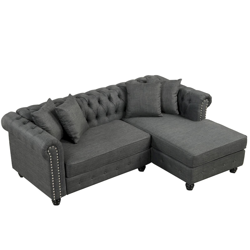 Button-Tufted Sofa Living Room Furniture Couches Linen