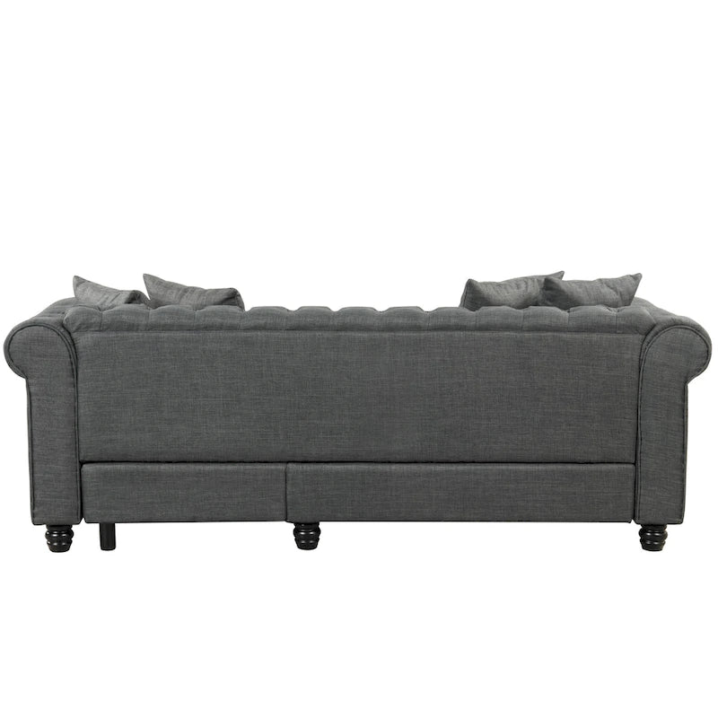 Button-Tufted Sofa Living Room Furniture Couches Linen