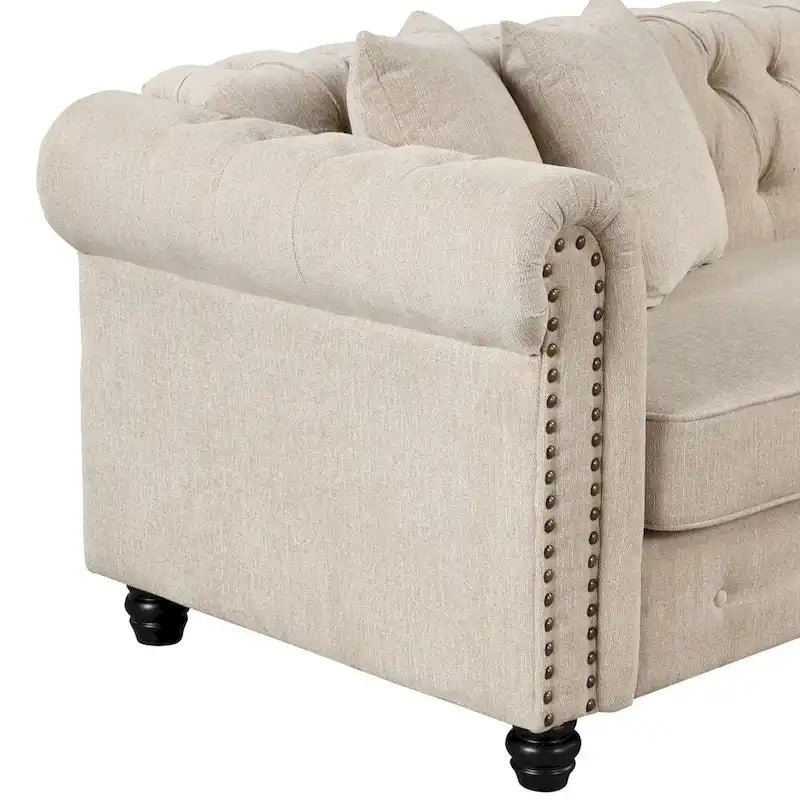 Button-Tufted Sofa Living Room Furniture Couches Linen