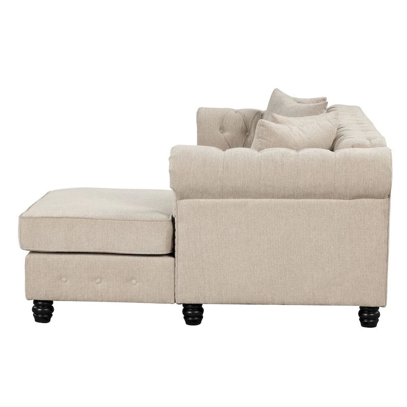 Button-Tufted Sofa Living Room Furniture Couches Linen