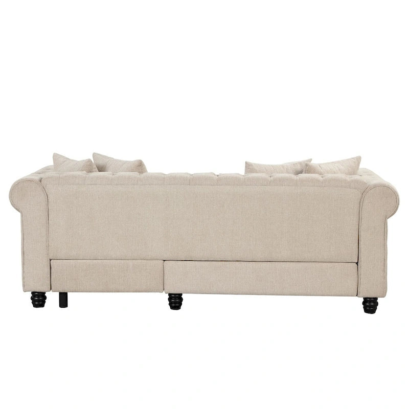 Button-Tufted Sofa Living Room Furniture Couches Linen