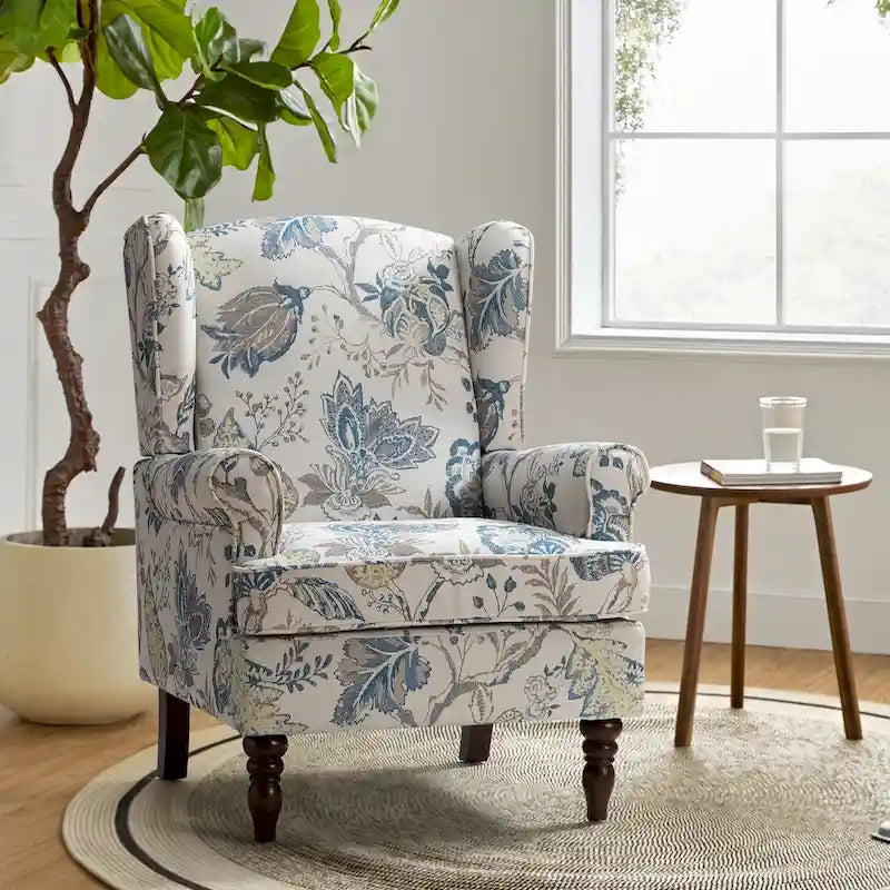 Traditional Fabric Accent Wingback Armchair with Turned Legs