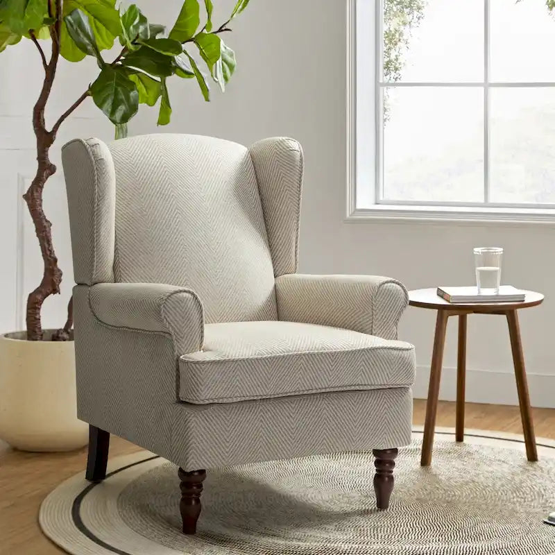 Traditional Fabric Accent Wingback Armchair with Turned Legs